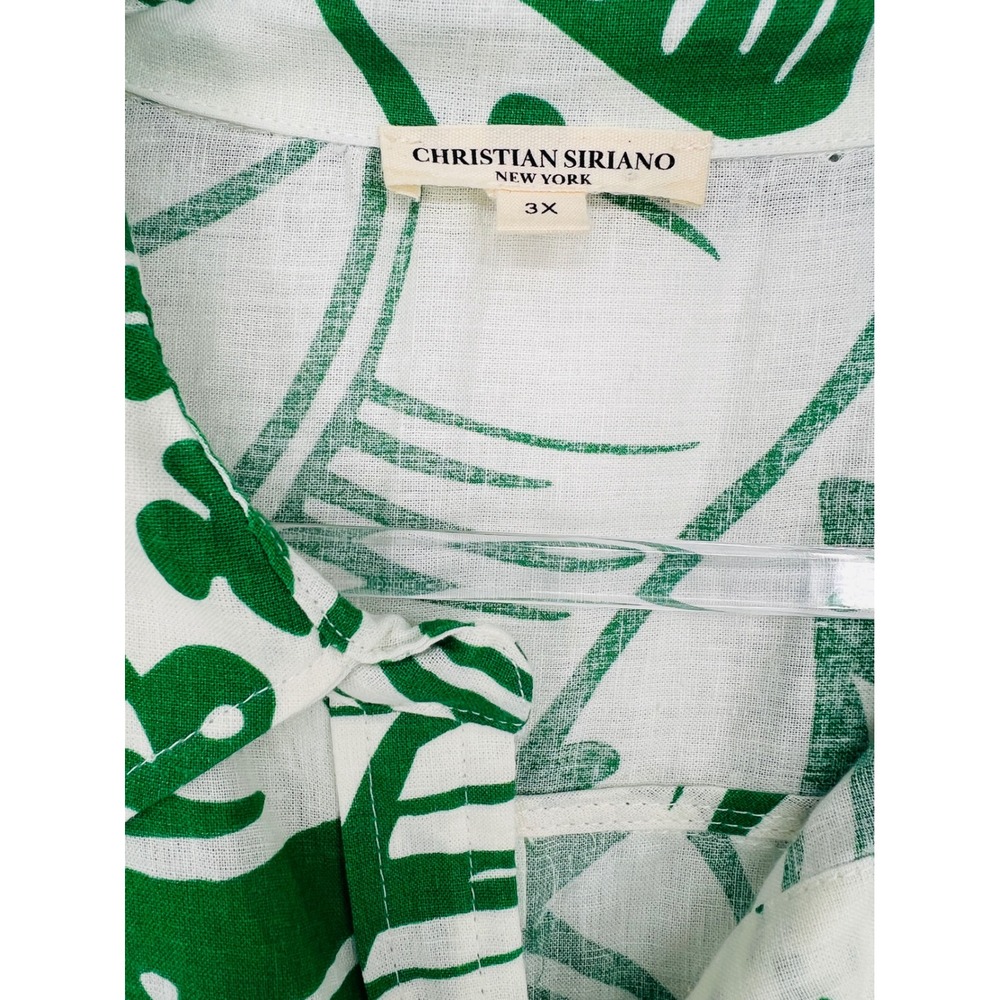 Christian Siriano Button Down Women 3X Green Tropical Palm Linen Blend Top Coast - Picture 3 of 4